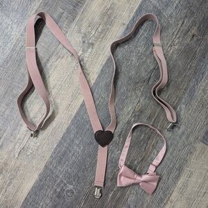 Plze Dusty Rose Color Suspenders And Bow Tie Set Mens One Size